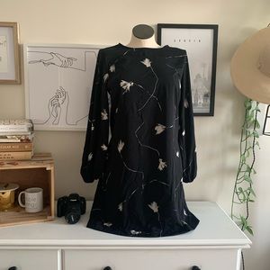 Black Dress with white and grey floral print